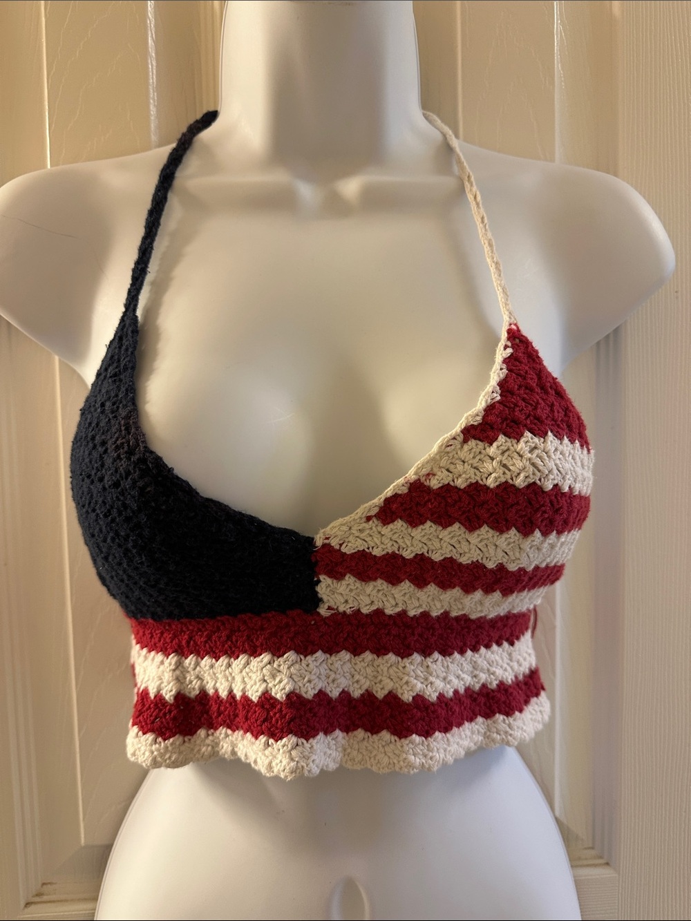 Full Tilt Crochet Halter Camisole - Navy, Red & White